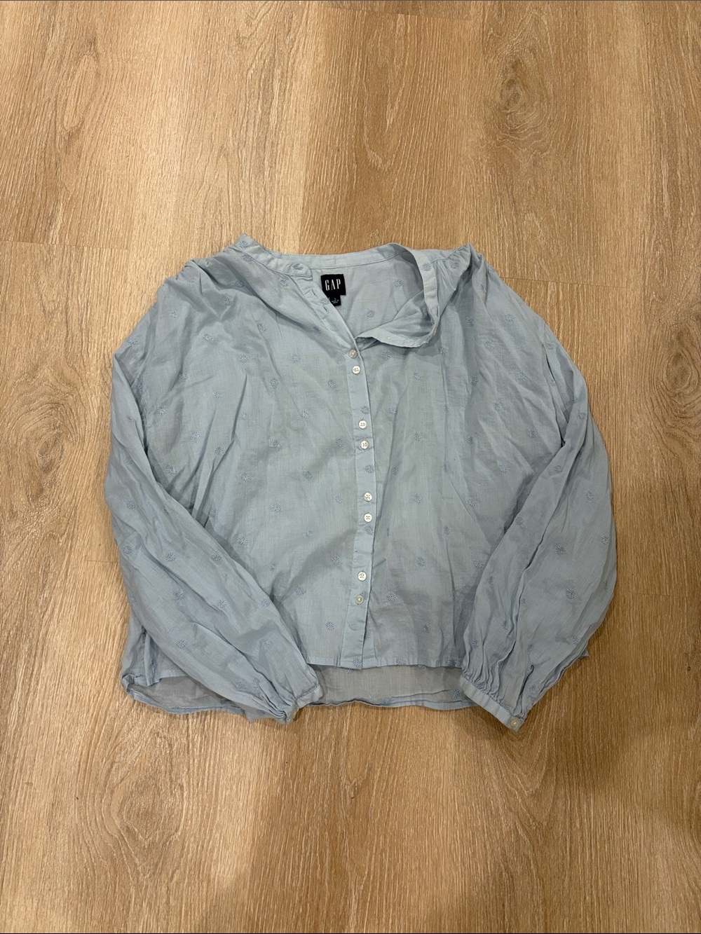 GAP Pale Blue Lightweight Button-Front Shirt embroidered